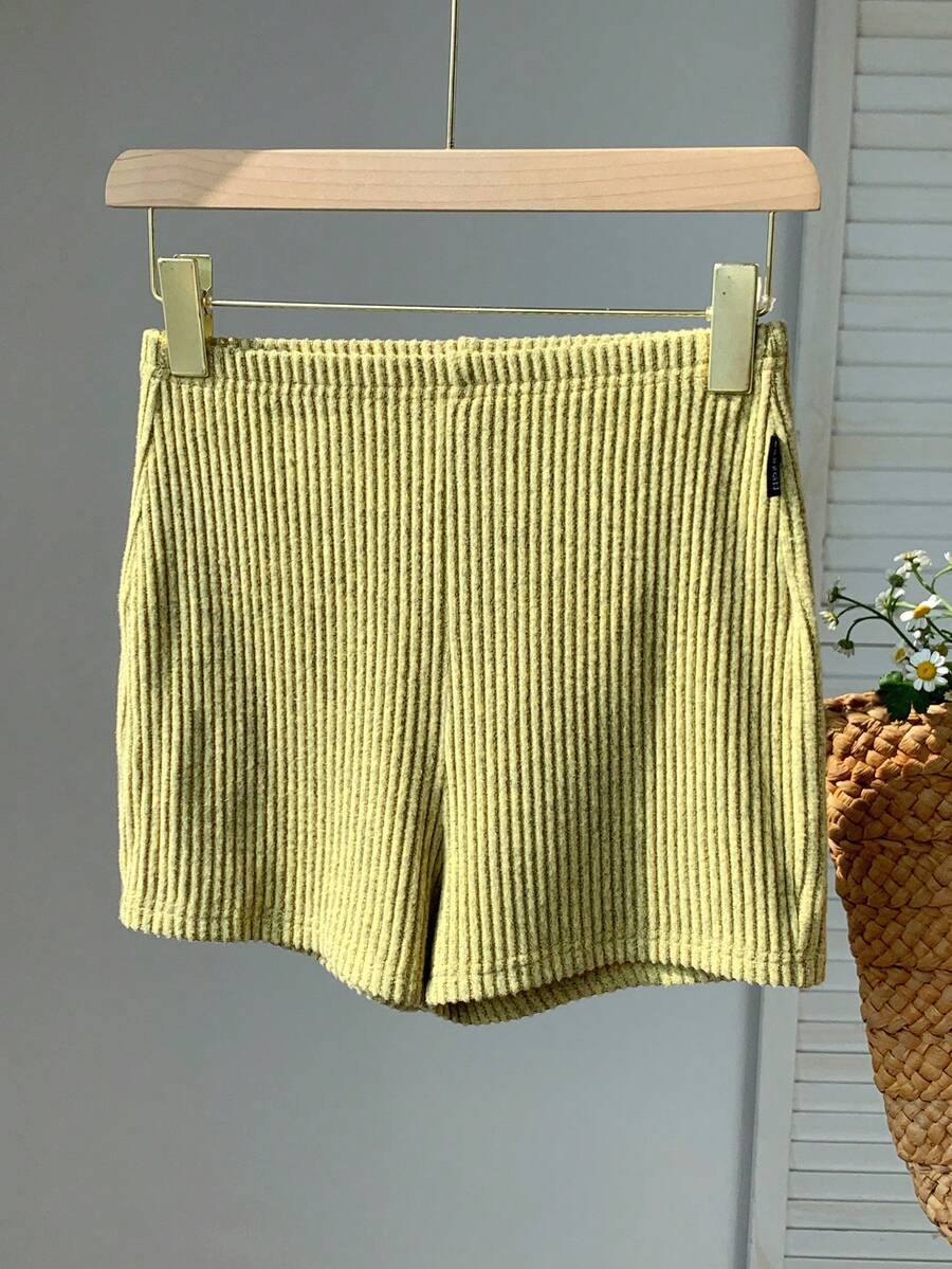 Comfortcana Pale Yellow Women's Ribbed Super Short Leggings - Pale Yellow - View 1
