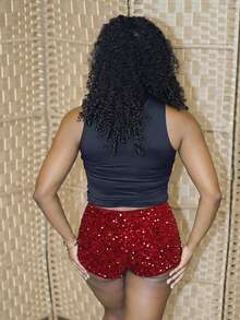 Steph T Sparkly Club/Party/Back To School Season Shorts - Red - View 2