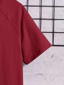 SHEIN T-shirt à manches raglan courtes, col rond, couleur unie, style minimaliste, pour garçon préadolescent - Rouge foncé - Voir 4