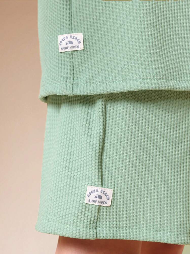 Ribbed Henley Top And Shorts Set