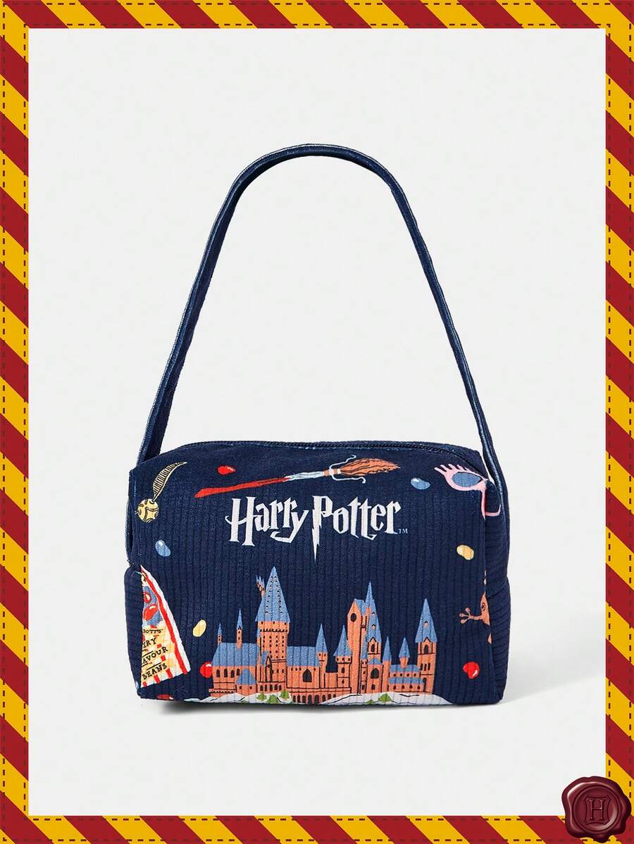 HARRY POTTER X SHEIN 1 件装，House Candy Eye Toad 图案，灯芯绒设计大容量旅行化妆收纳袋。 - 藏蓝色 - 查看 1