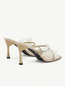 CUCCOO CHICEST Women's Elegant Butterfly Decor High Heel Slide Sandals Wedding Shoes Spring Shoes Bride Shoes - Apricot - View 6