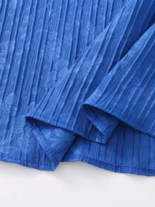 Vestido de niña preadolescente con cuello redondo, bordado floral y manga abullonada con volantes, adecuado para compras, fiestas, reuniones, vacaciones y escuela - Azul - Ver 8