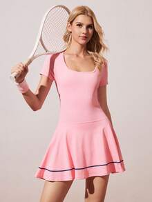 CourtClass 女士休闲圆领短袖网球连衣裙 - 粉色 - 查看 1