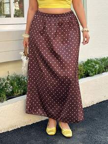 GalTyme Plus Size Casual & Commute Polka Dot Print Skirt - Multicolor - View 4