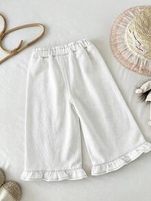 LMoss Kids 女婴花卉刺绣宽松卡其色牛仔裤 - 白色 - 查看 2