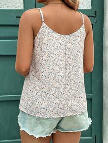 Reflora Plus Size Pink Ditsy Floral Camisole, Suitable For Summer Daily Wear - White - View 2