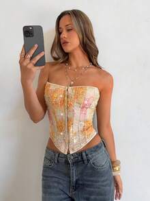 Aloruh Women's Summer Sexy Backless Top With Bohemian Style For Beach Vacation At Music Festival. Dressed With A Modern Metal Necklace Decoration And A Fitted Pullover. With A Lace Top.Sexy, Suitable For Beach, Bali Island Vacation, Party And Other Occasions. Sexy Top, Vacation Women's Wear, Summer, Ladies' Beach Wear, Sequined Top. Sexy Lace See-Through Bandeau Top, Suitable For Parties, Dates, Commuting, Cute Plunging Top, Corset Top, Casual Outerwear, Cute Top, Summer Lace Top.Sequined - Multicolor - View 8