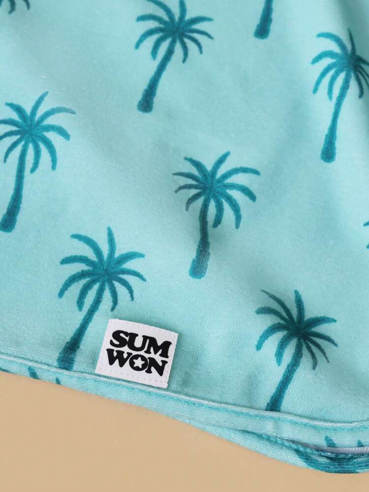 Hooded Cover Up With Palm Tree Print