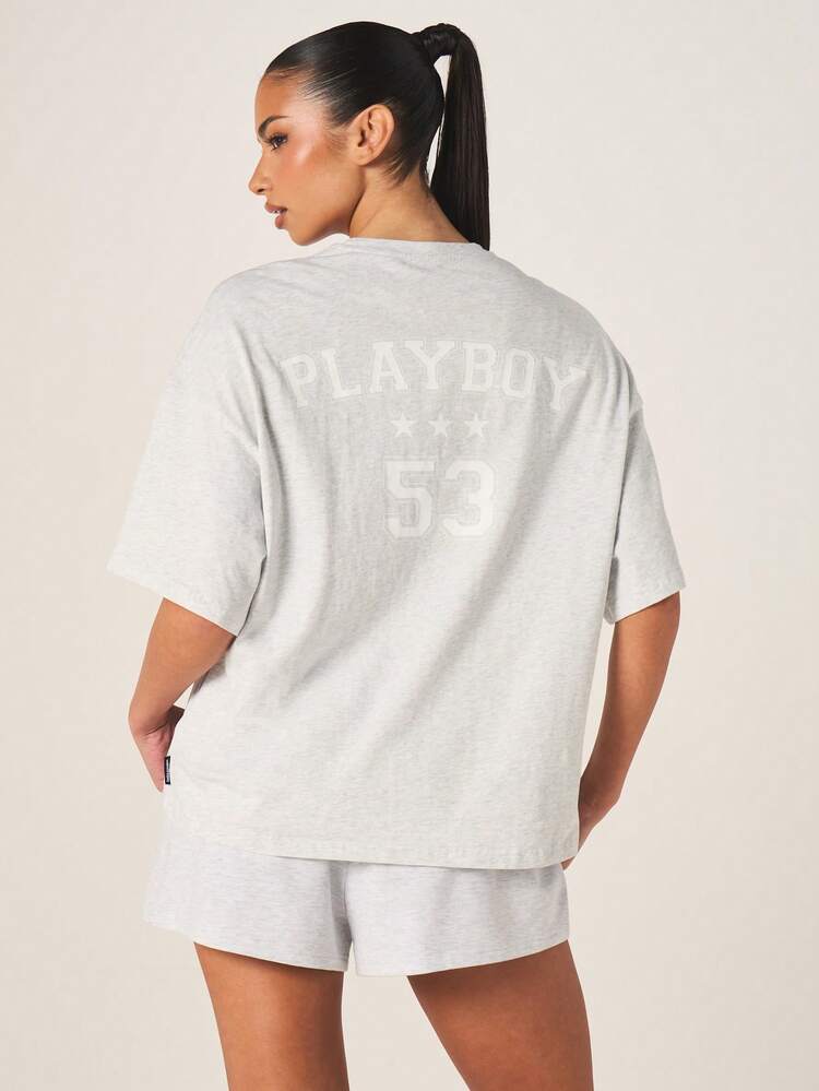 Missguided x Playboy Oversized Graphic T-Shirt With Front And Back Print Short Sleeve Crew Neck Casual Streetwear Comfort Fit