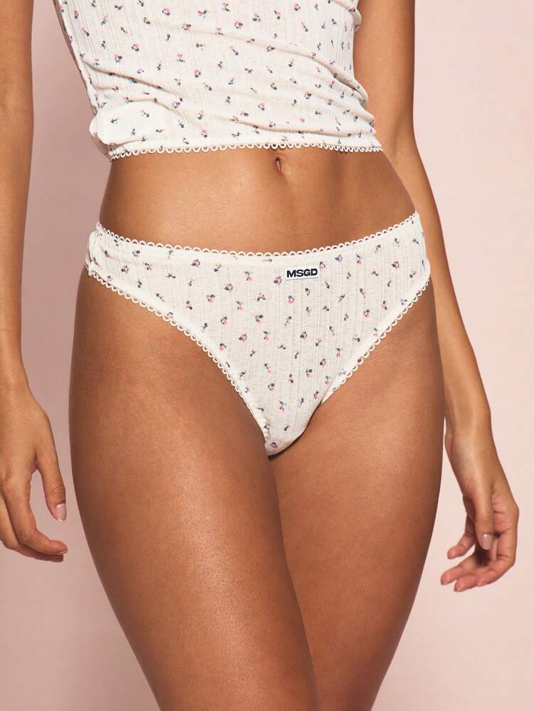 MISSGUIDED Women's Ditsy Floral Pointelle Ribbed Thong With Lace Trim Edging For Everyday Comfort And Intimate Occasions