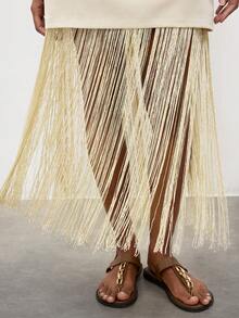 Maija 女士时尚流苏下摆A字裙，适合夏季圣帕特里克节、复活节、派对、海滩度假、各种场合，也适合夏季外出、毕业典礼等场合，以及休闲场合。 - 卡其色 - 查看 4