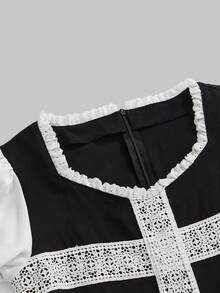 ROMWE Goth Vestido holgado de línea A con mangas abullonadas, encaje y estilo gótico lolita - Negro - Ver 3