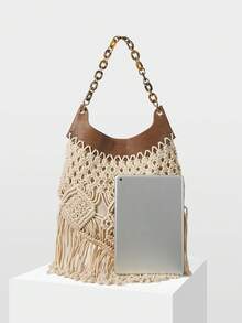 MOTF 时尚度假编织手提袋 - 米色 - 查看 4