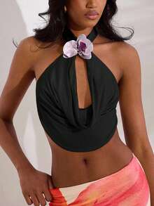 Opulessa 女士纯色针织露背吊带衫 - 黑色 - 查看 6