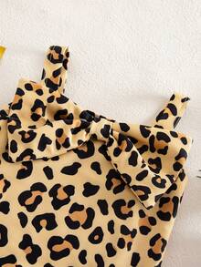 SHEIN Baby Girl Leopard Print Casual Beach Vacation Romper Swimsuit - Brown - View 4