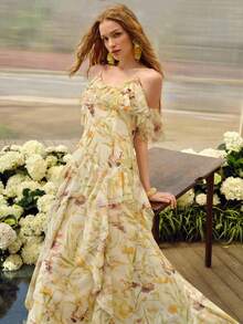 MOTF PREMIUM VESTIDO LARGO CON VOLANTES Y ESTAMPADO FLORAL ROMÁNTICO PARA MUJER, PRIMAVERA/VERANO - Multicolor - Ver 8