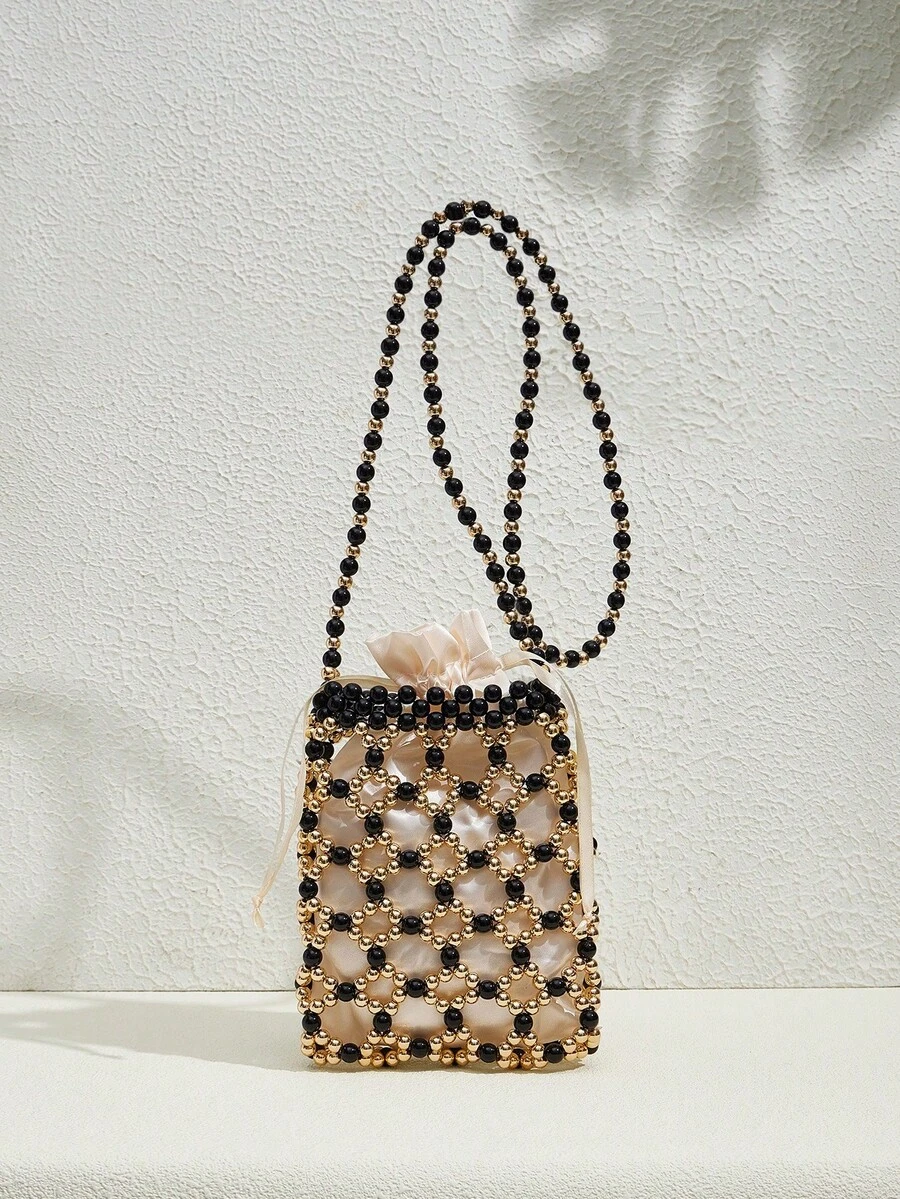 SHECARRY Ladies Shoulder Bag, Exquisite Party Vacation Beaded Messenger Bag - Black - View 1