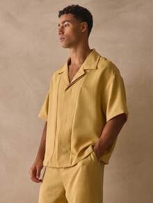 Musero 短袖 Revere 宽松廓形上衣，落肩褶裥细节衬衫，春夏必备单品 - 薑色 - 查看 3