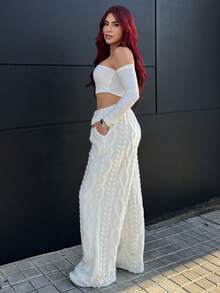 Bearsaez 女式米色仿皮草内衬抽绳保暖裤，秋冬 - 米色 - 查看 3