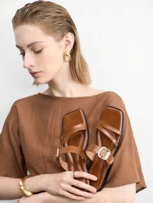 CUCCOO BIZCHIC Simple And Versatile Temperament Comfortable Fashion Generous Commuter Vacation Beach Flat Sandals - Mocha Brown - View 5