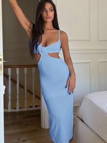 Ronhire Vacation Casual Sexy Lattice Back Camisole, Textured Fabric,Pastel Dresses For Women - Baby Blue - View 6