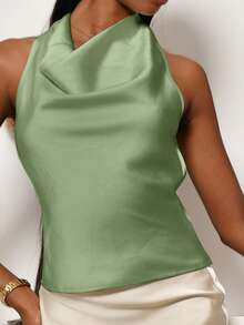 Mima John Apricot Neck-Tie Drape Collar Simple Elegant Women Blouse,Rave Top - Mint Green - View 5