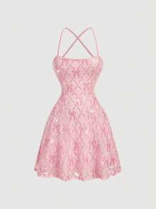 MOD Vestido mini con lentejuelas en color albaricoque con espalda descubierta, vestido para el Día de San Valentín, vestido de Año Nuevo, vestido de fiesta, vestido elegante, vestido f - Rosa - Ver 4