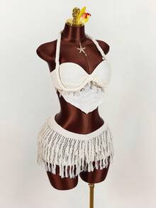 Amplova 2026新款V腰流苏针织迷你裙，性感前卫风格，适合音乐节等场合，百搭单品 - 杏色 - 查看 10