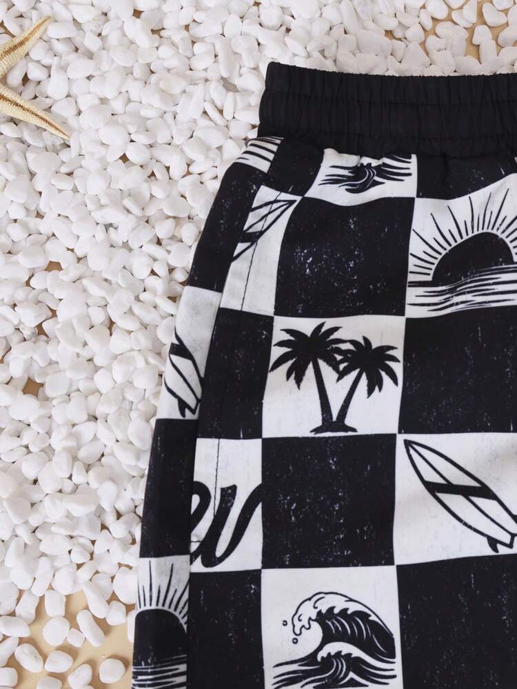 Kąpielówki w kratkę z tropikalnym wzorem