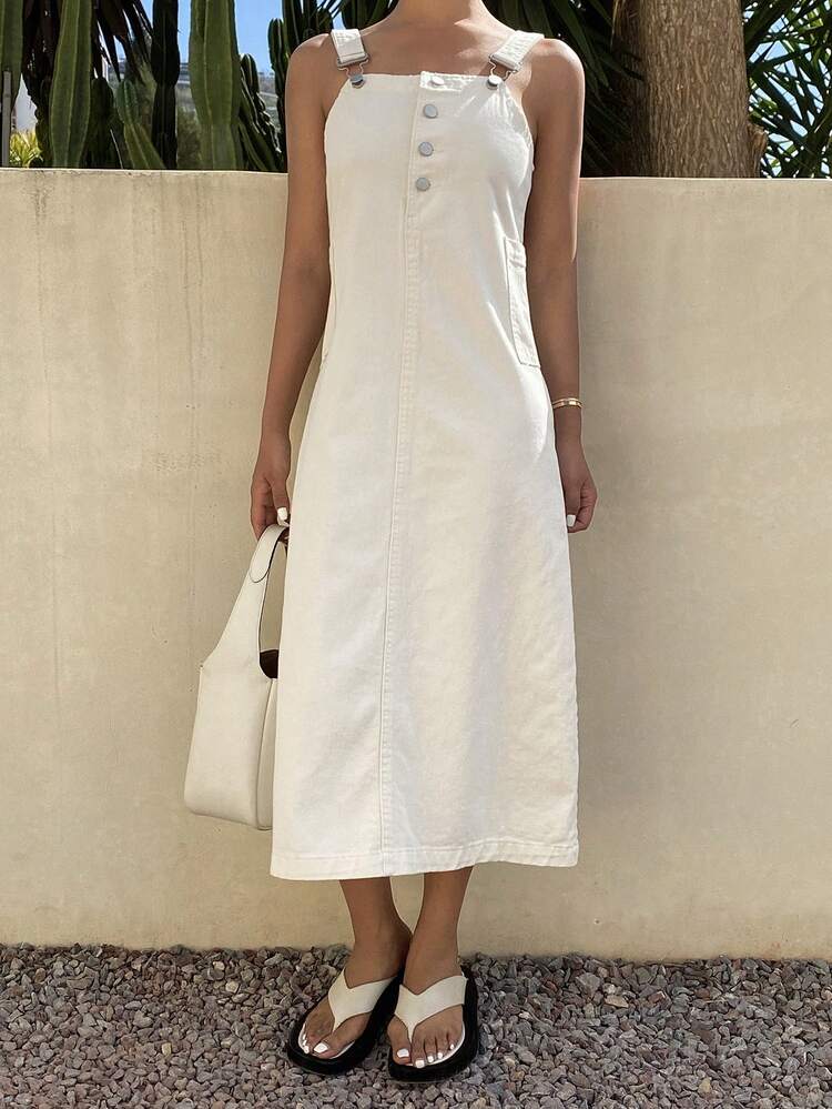 Women's Casual Solid Color Pocket Denim Dress, Spring/Summer