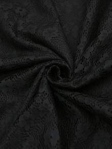 Modelyn 蕾丝撞色网纱弹力腰摆长裙，黑色，优雅女士风格，修身大码，春秋季 - 黑色 - 查看 4