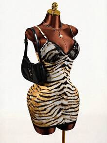 Mistrie Women's Summer Fashion Animal Print Fitted Spaghetti Strap Mini Dress - Multicolor - View 5