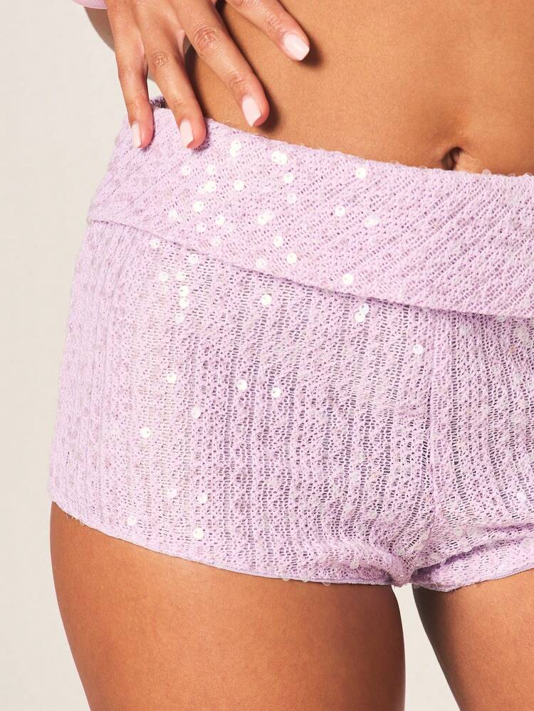 MISSGUIDED Shimmer Sequin High Rise Micro Shorts With Fold Over Waistband Detail Summer Festival Sparkly Party Bottoms