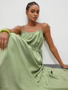 Maija Women's Sage Green Summer Casual Spaghetti Strap Dress,Vacation Holiday Beach Outfits,Elegant Solid Color Graduation Party Outfits,Spring Dresses - Green - View 1