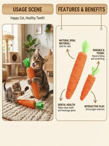 PETSIN 1件宠物用品 - 猫绳玩具、纸绳玩具、胡萝卜猫玩具、猫咪自娱自乐玩具（缓解无聊）、磨爪磨牙玩具 - 橘色 - 查看 2