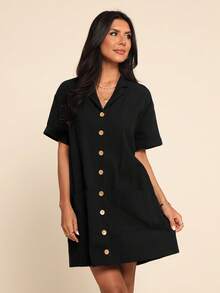 Coeurva 棉质女士春夏沙滩度假优雅正式连衣裙，女士春夏沙滩度假优雅正式碎花连衣裙，夏季女士长裙，女士休闲优雅浪漫舒适宽松黑色连衣裙，春夏，黑色连衣裙，女士直筒连衣裙，度假连衣裙，纽扣连衣裙，休闲连衣裙 - 黑色 - 查看 10