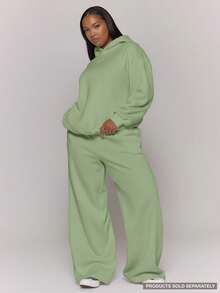 MUSERA Plus Straight Leg Patch Logo Tracksuit Bottom Joggers Autum Casual Everyday Basics Cosy Spring - Green - View 1