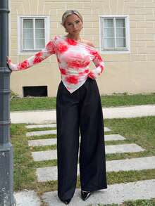 Jeta Ari Women Asymmetrical Hem One Shoulder Spring/Summer T-Shirt - Hot Pink - View 6