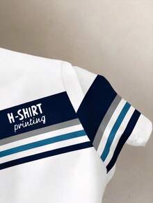 Manfinity Joysei Men's Summer Casual Contrasting Stripe Short Sleeve T-Shirt - White - View 6
