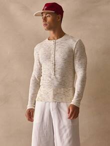 Musero Crew Neck Slim Fitted Button UP Placke Textured Look Henley Top Spring Summer Essentials - Apricot - View 1