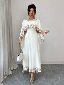 Rafferiza Women's Elegant Commuter Floral Print Shawl Dress - Apricot - View 6