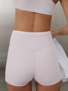 Aralina Leisurewear Active Women's 2pcs Fully Lined With Contrast Colour Full Mesh Scoop Front And Back Neck Crop Top And Short Gym Workout Two Pieces Set - Pink - View 9
