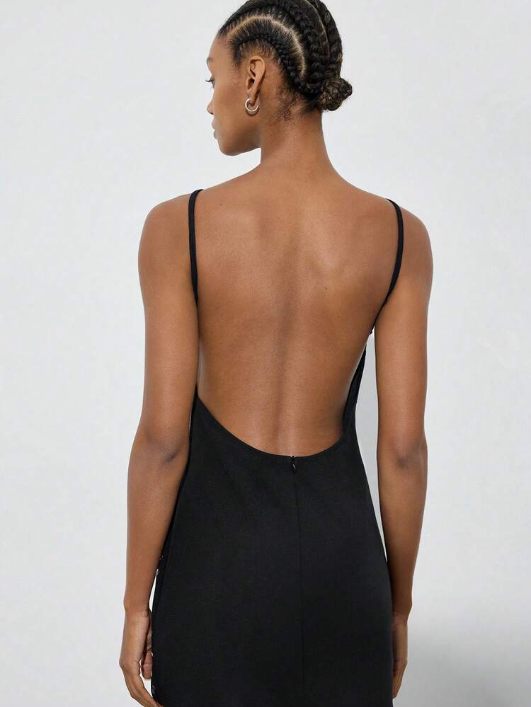 SHEIN Maija MAIJA Elegant Party Satin Square Neck Fitted Slip Mini Dress