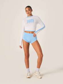 Missguided x Playboy 1953 长袖露脐上衣和高腰短裤两件套，撞色滚边细节，学院风 - 彩色 - 查看 3