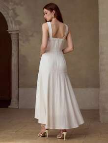 MOTF PREMIUM WOMEN'S 100% LINEN MIDI DRESS, CASUAL & DATE WEAR, SPRING/SUMMER - Beige - View 4