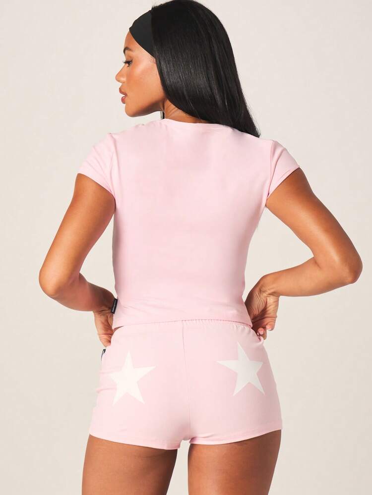 Missguided x Playboy Star Print High Rise Pink Booty Shorts With Bunny Logo Summer Festival Casual Loungewear Mini Hot Pants