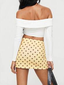 SHEIN BAE Women's Polka Dot Print Split Mini Skirt, Summer Fashion - Light Yellow - View 6