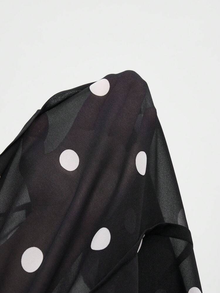 SHEIN Maija Women's Elegent Black And White Polka Dot Sleeveless Top,Tie-Front V-Neck Blouse For Summer Work,Modern Urban Style Vacation Outfits,Black