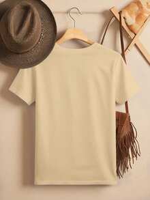 EMERY ROSE Women's T-Shirt Short Sleeved Casual Top Tees Simple Women Tops - Apricot - View 2